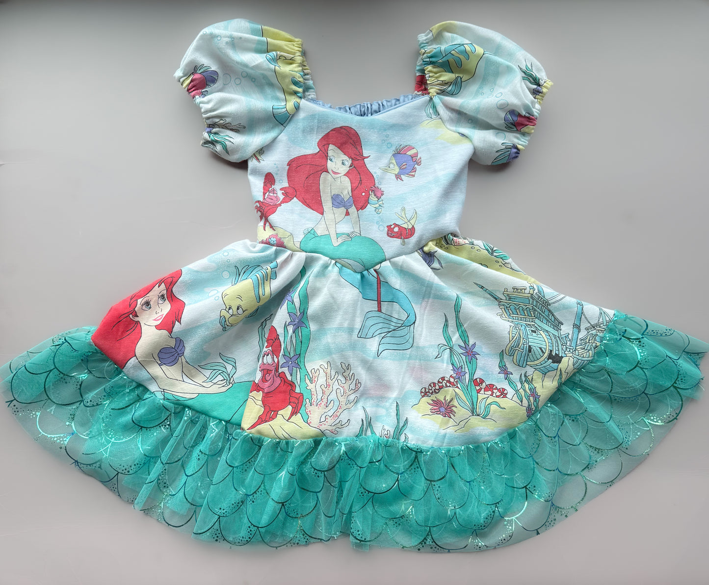 Little Mermaid Refashioned Sheet - Penelope Dress With Tiered Tulle Skirt 7