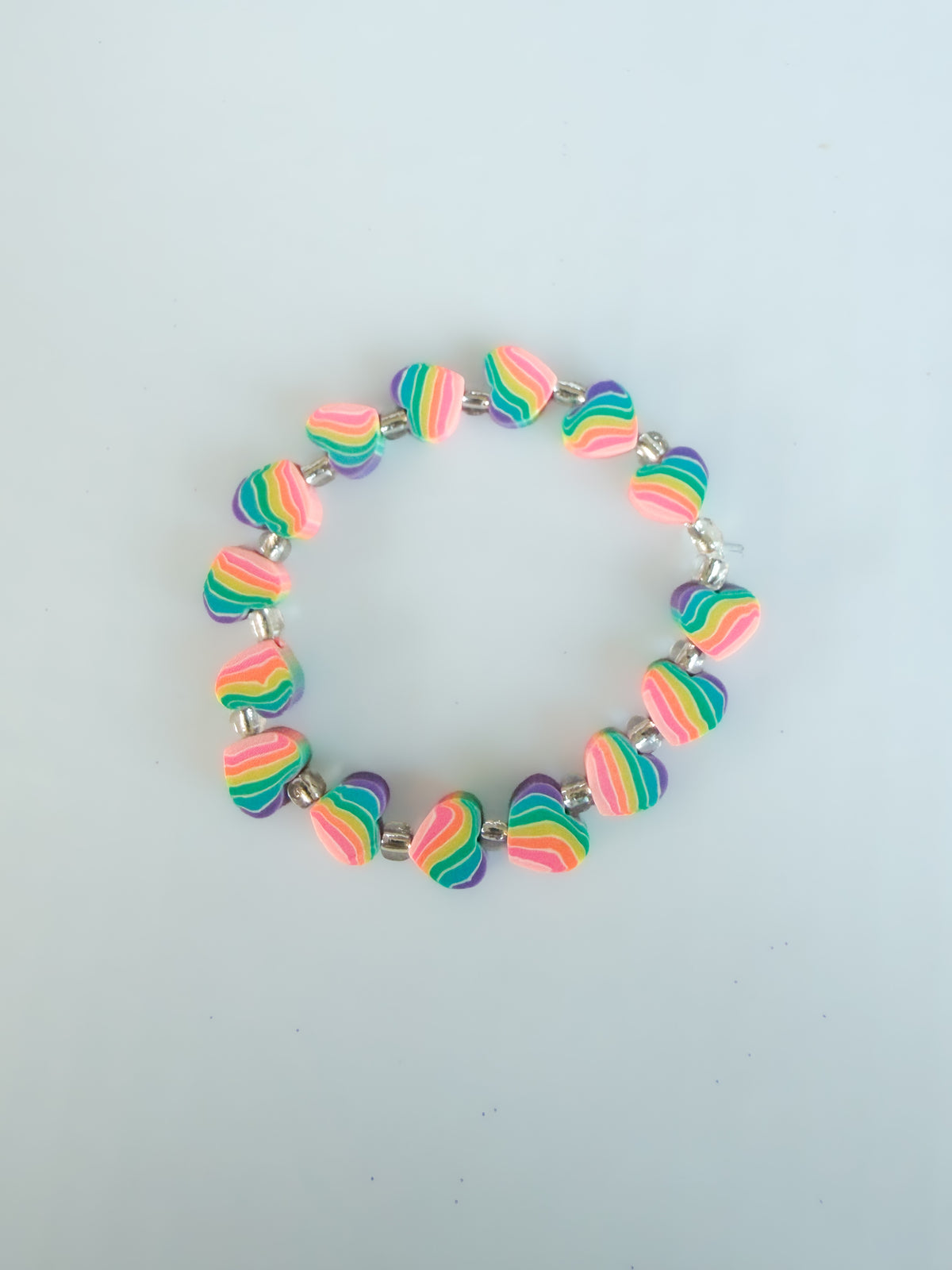 Rainbow Clay Hearts Single Bracelet