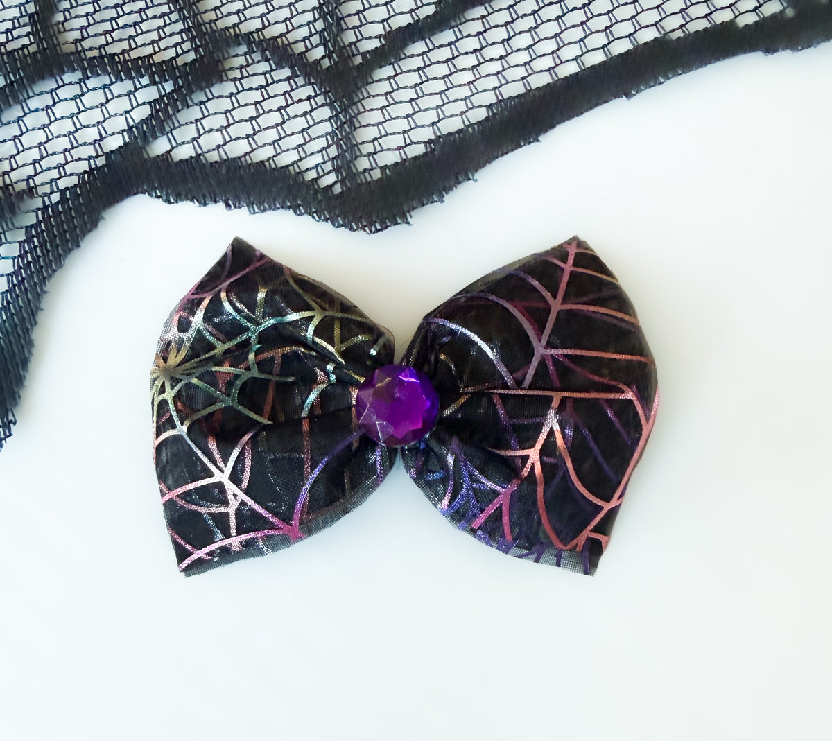 Spider Web Tulle 3” Bow - Alligator Clip