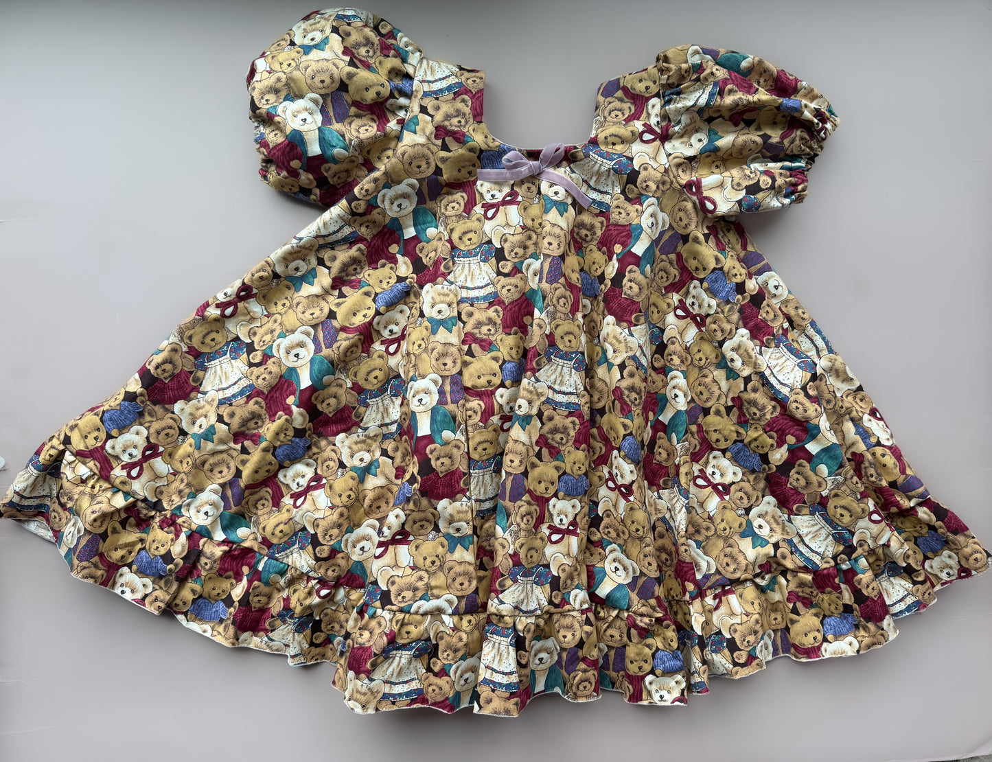 Vintage Teddy Bear - Poppy Dress with Puff Sleeves & Ruffle Hem Size 4-6