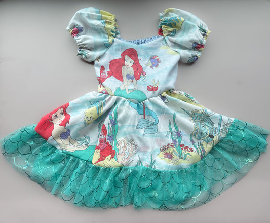 Little Mermaid Refashioned Sheet - Penelope Dress With Tiered Tulle Skirt 7